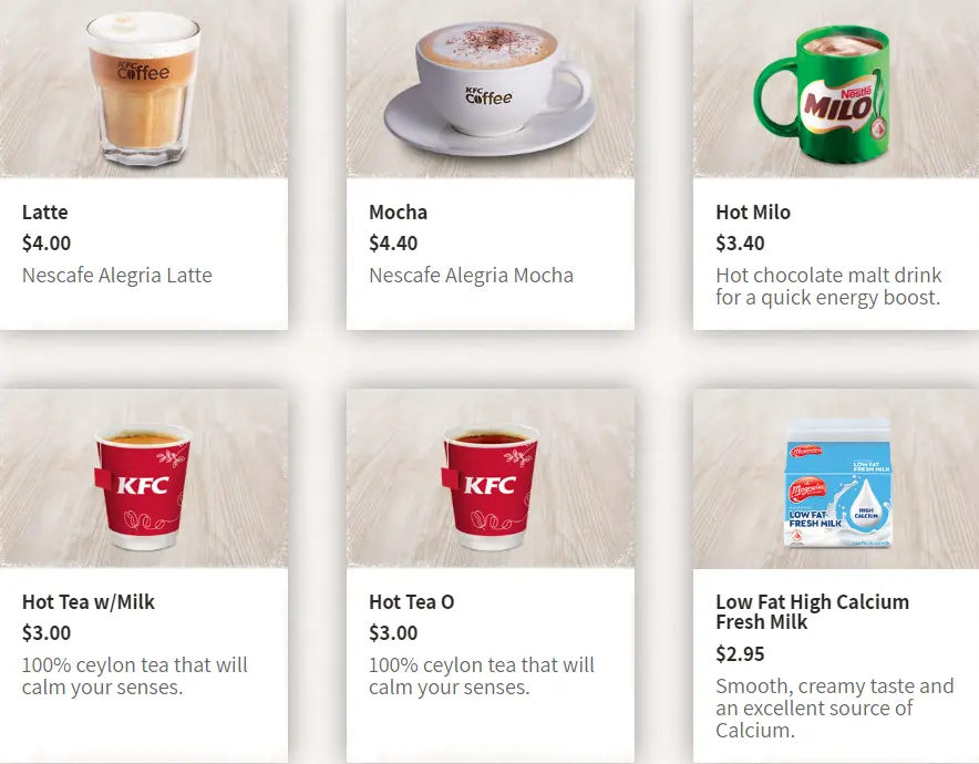 KFC DRINKS PRICES