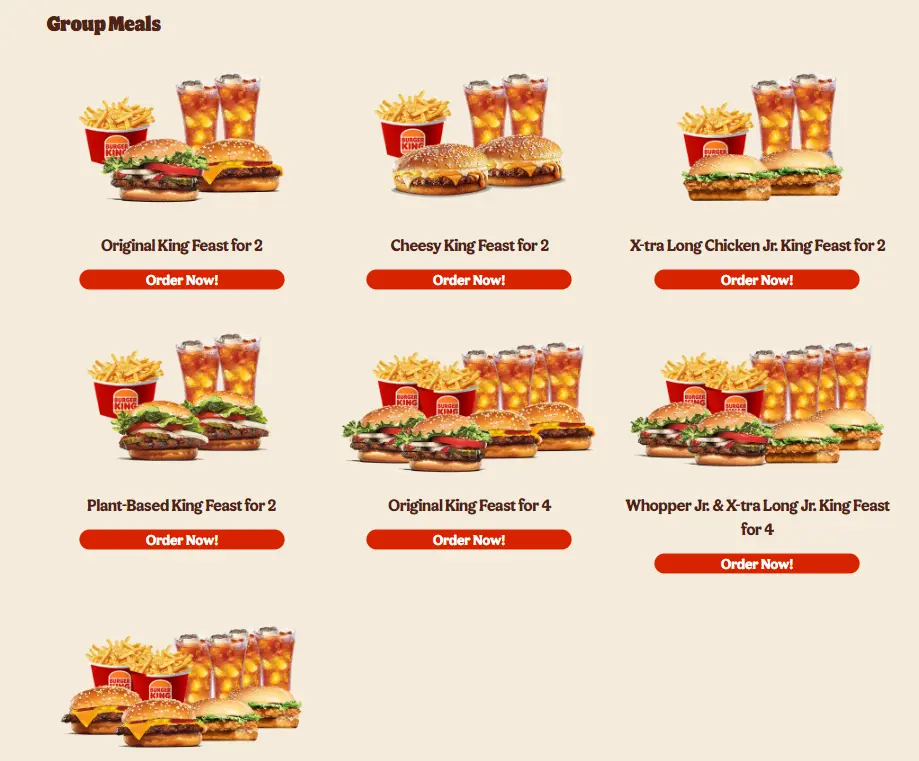 BURGER KING MENU GROUP MEALS