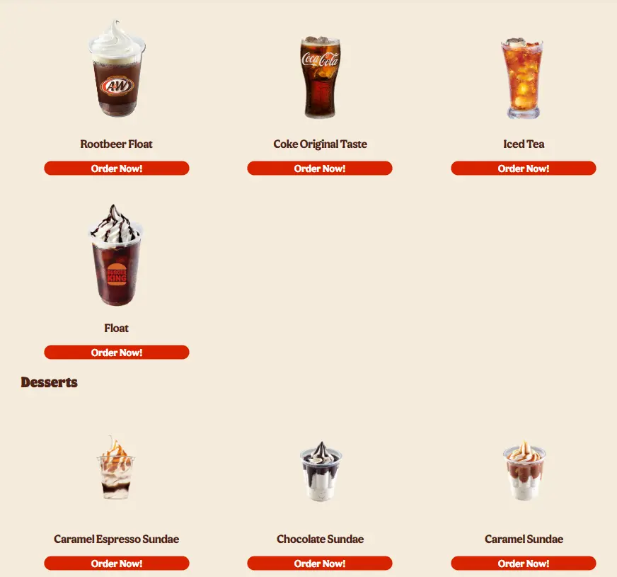 BURGER KING BEVERAGES