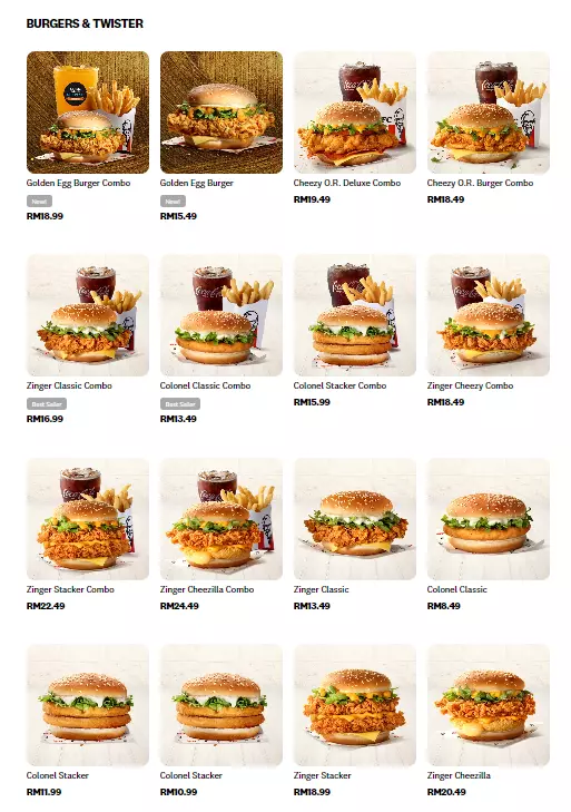 KFC BURGER TWISTER MENU