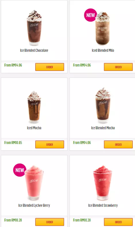 MCDONALD’S MCCAFE DRINKS PRICES