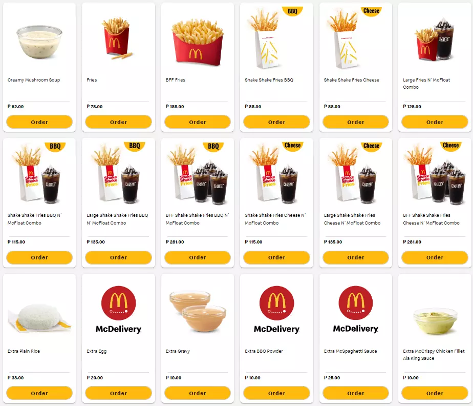 MCDONALDS PHILIPPINES MENU FRIES EXTRAS