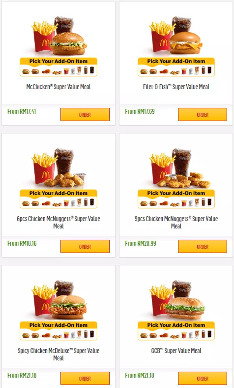 MENU MCDONALD’S SUPER VALUE MEALS