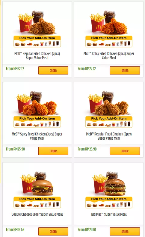 MENU MCDONALD’S SUPER VALUE MEALS PRICES