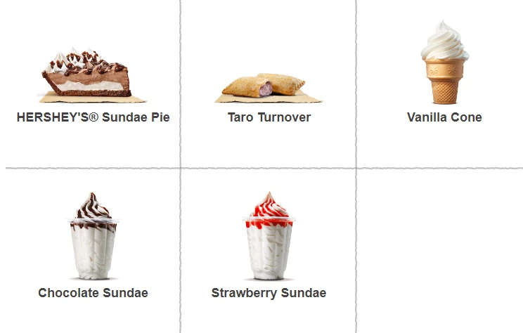 BURGER KING SWEETS MENU PRICES