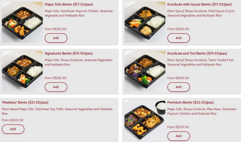 CHEN’S MAPO TOFU BENTOS MENU PRICES