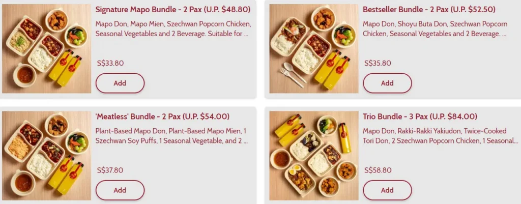 CHEN’S MAPO TOFU BUNDLES MENU PRICES