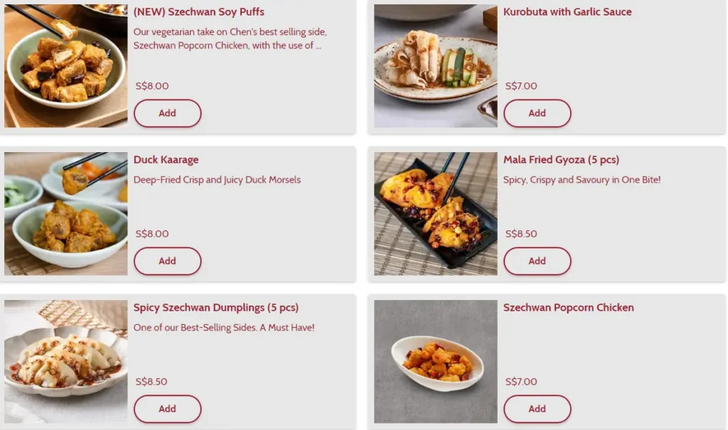 CHEN’S MAPO TOFU SIDES MENU PRICES