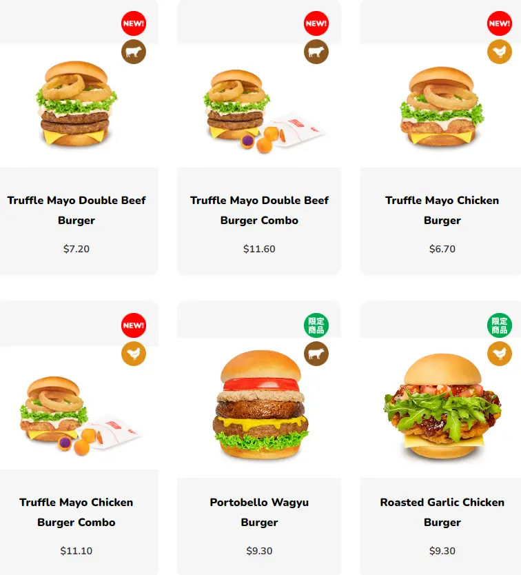 MOS BUGER MAIN MENU PRICES