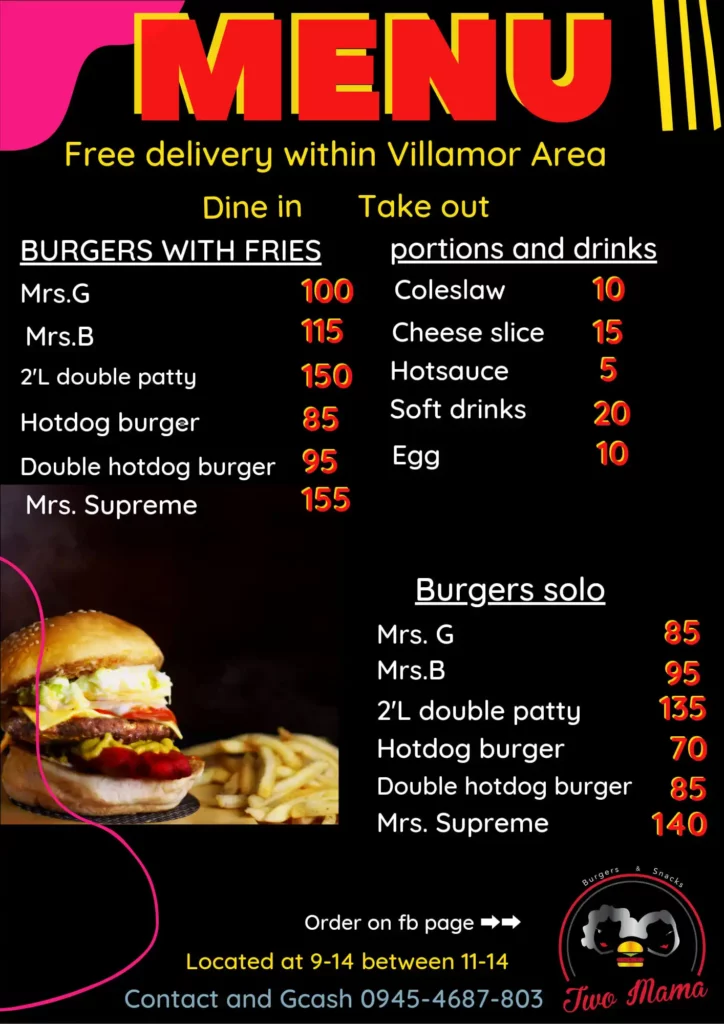 9th Block Burger Menu