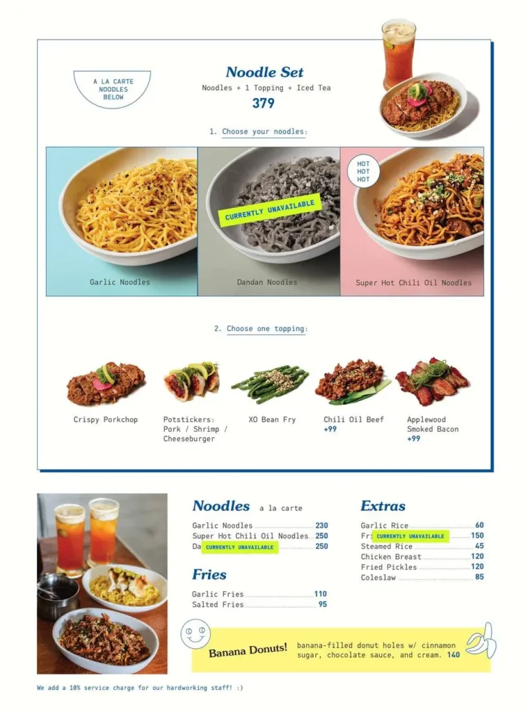 FOWLBREAD NOODLES MENU PRICES