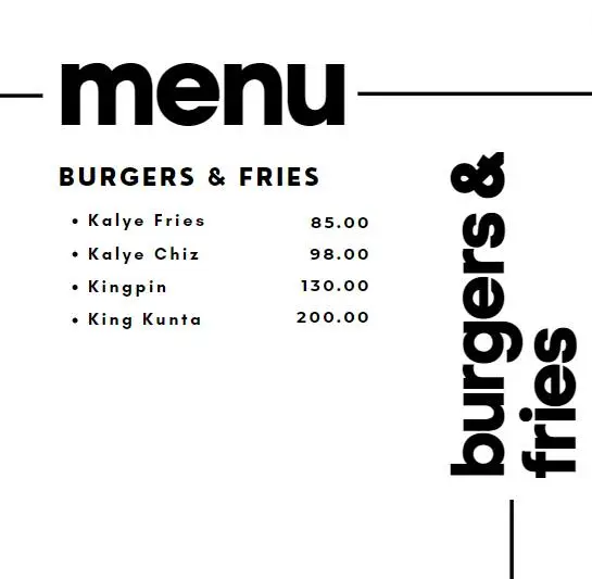 Kalye Burger Menu