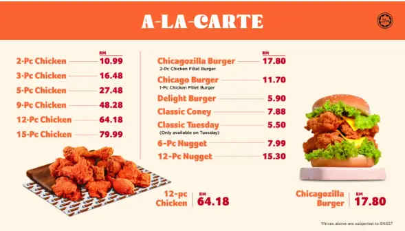 Chicago Chicken City Ala Carte Menu Prices